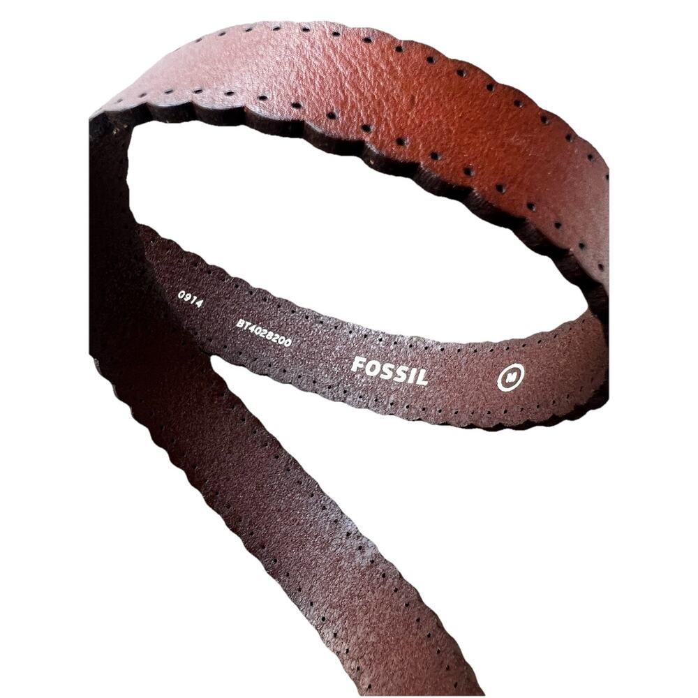 Fossil Women’s Leather Belt Brown Tan Scallop Edge Medium - Picture 4 of 5